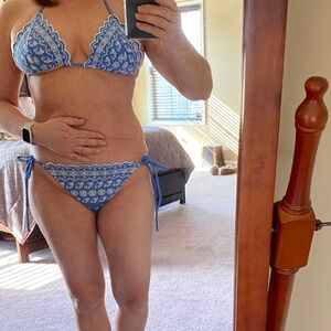 Shoshanna Blue Floral Lace Triangle Bikini Set